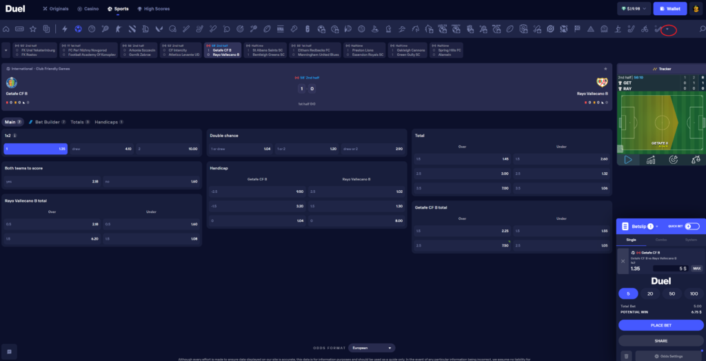 Duel sportsbook homepage