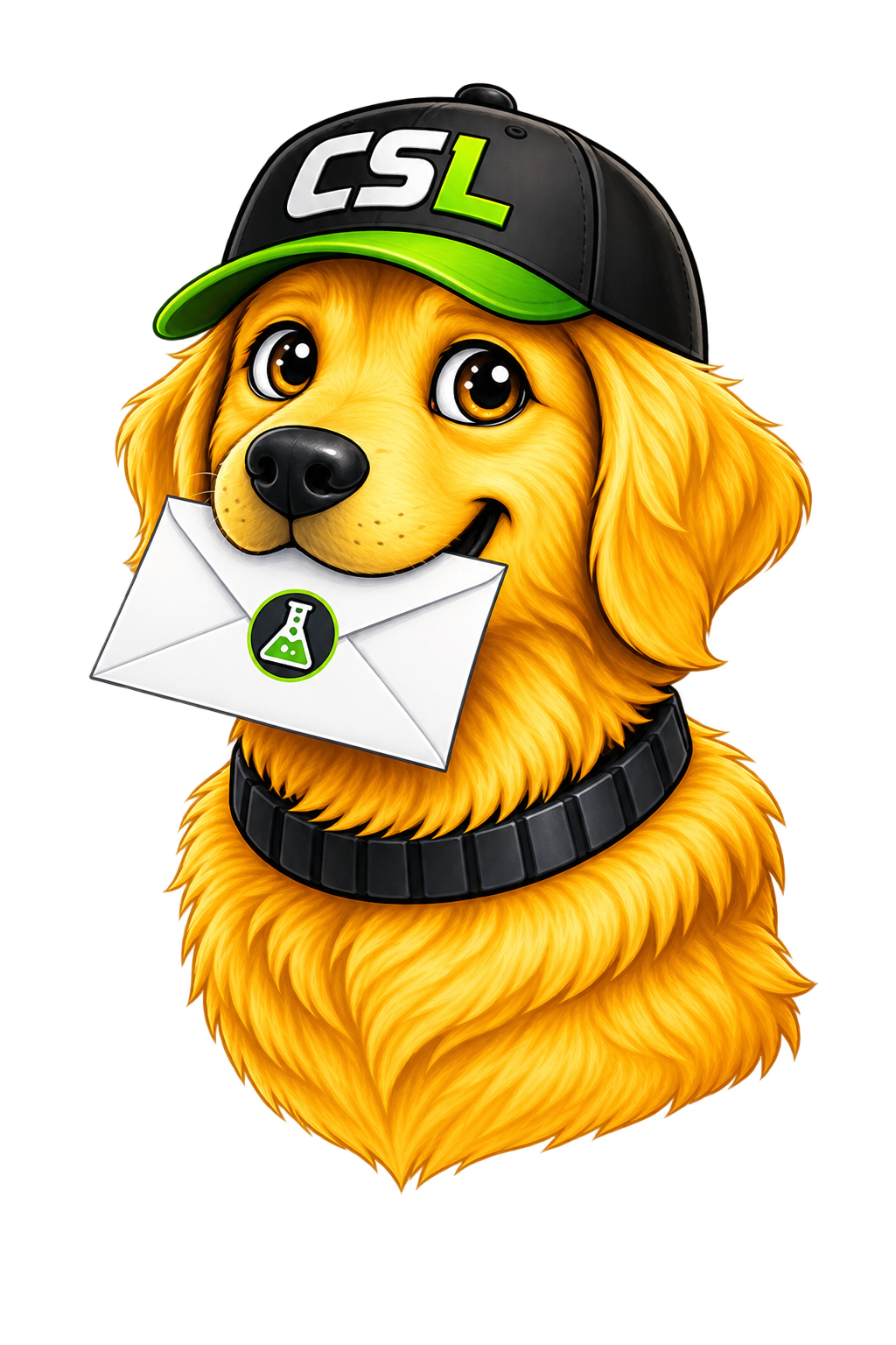 Labby, the CryptoSportsLab mascot, holding an envelope