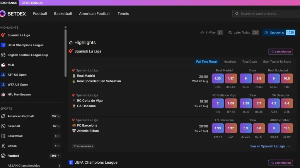 BetDEX HP layout