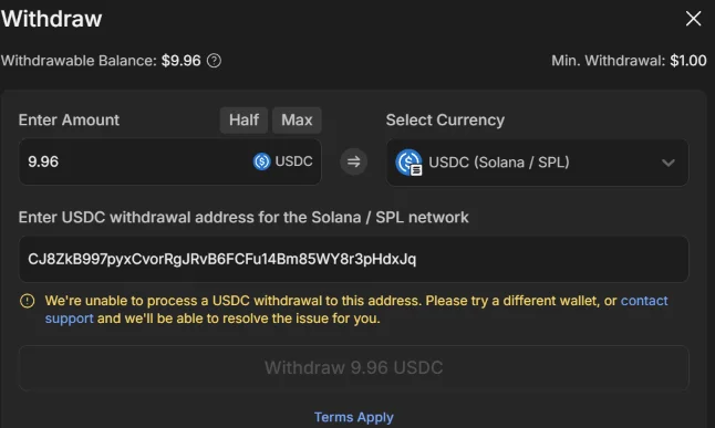 Betdex wallet please contact support image