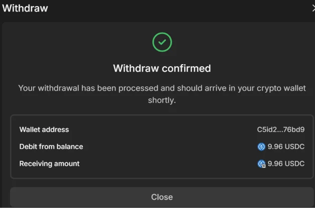Betdex withdrawal processed