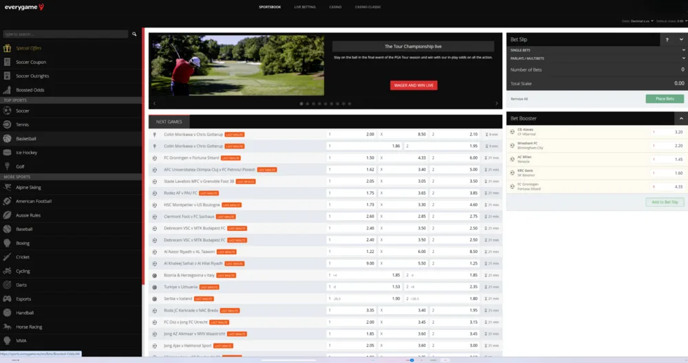 Everygame sportsbook Home screen