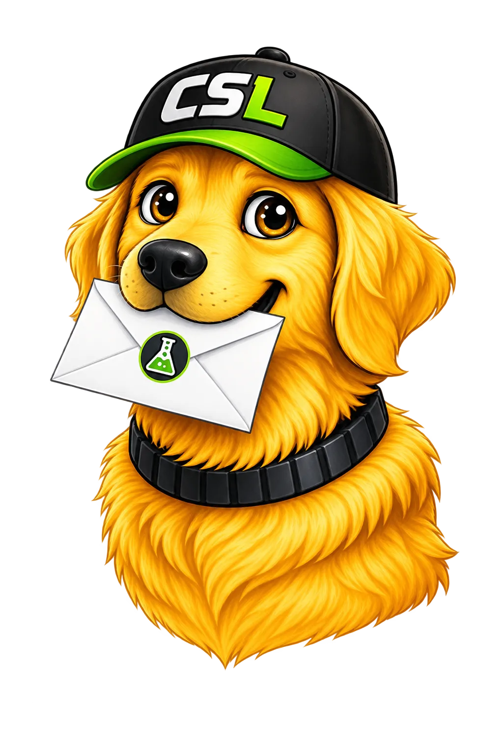 Labby, the CryptoSportsLab mascot, holding an envelope