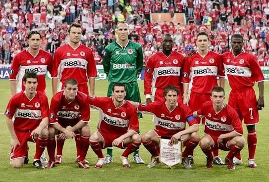 Middlesbrough line up ahead of the 2006 UEFA Cup final against Sevilla in Eindhoven