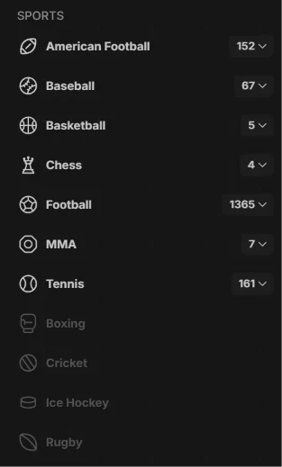 Sports available at betdex