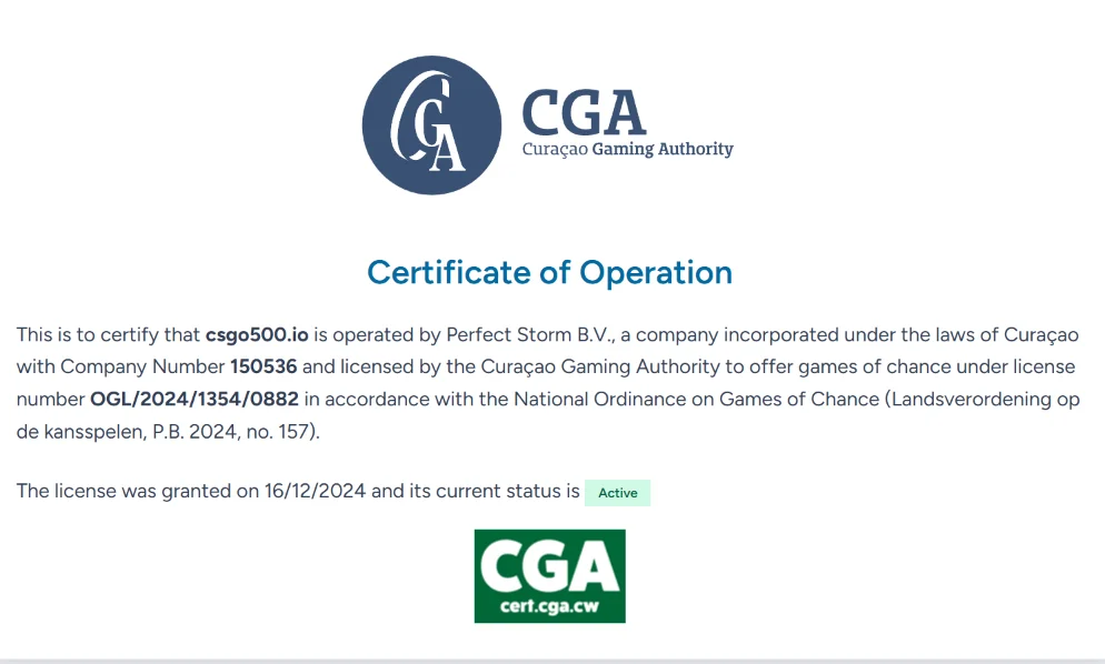 500 casino license certificate