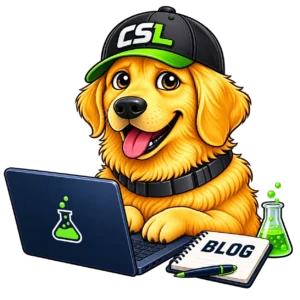 labby blogging: sat at laptop with notepad